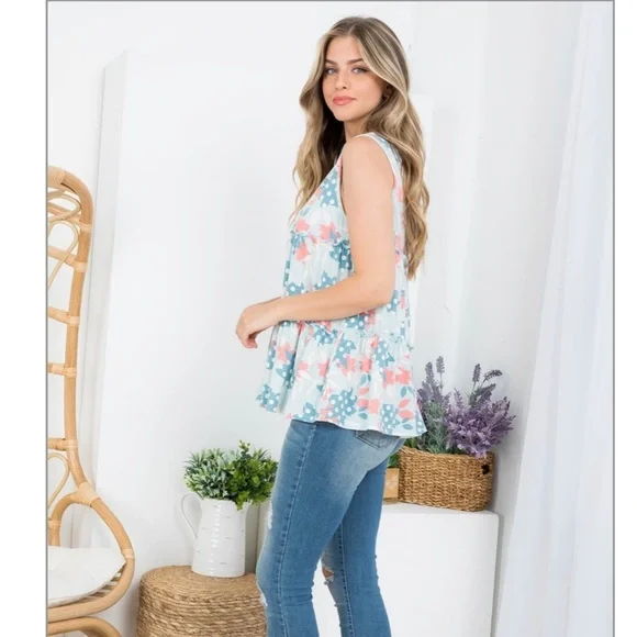 Perfect Peach Plus size floral print pull merrow tank top mint - Picture 5 of 11